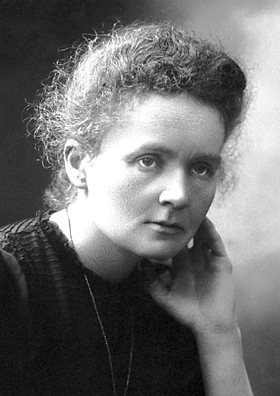 Retrato de Marie Curie de perfil